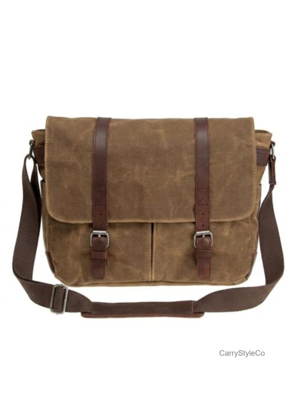 Waxed Canvas Messenger Bag with Genuine Leather Trim Vintage 15" Laptop Bag